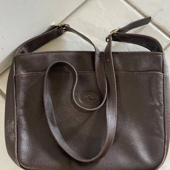 Longchamp Dark Brown Pebbled Leather Handbag with Gold Accents - Picture 5 of 8